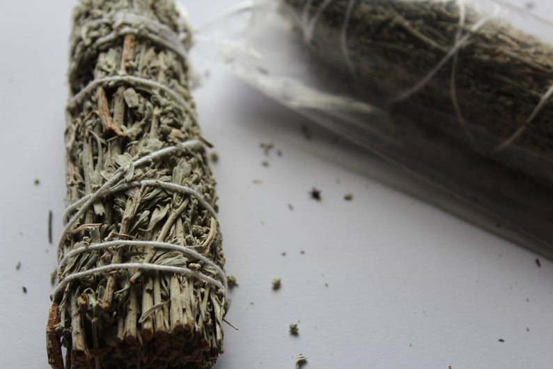 blue sage with white sage stick