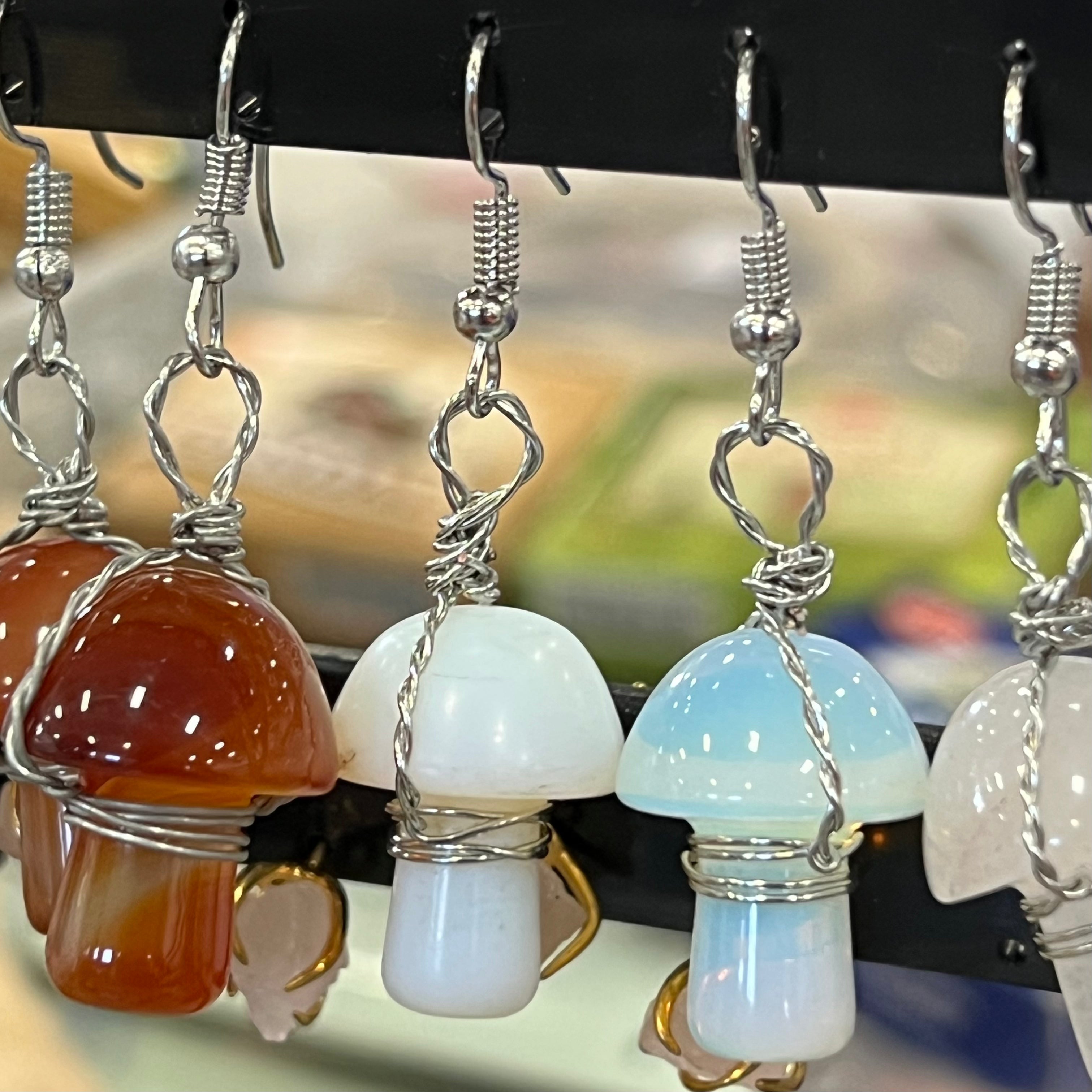 Mushroom crystal earrings- Silver