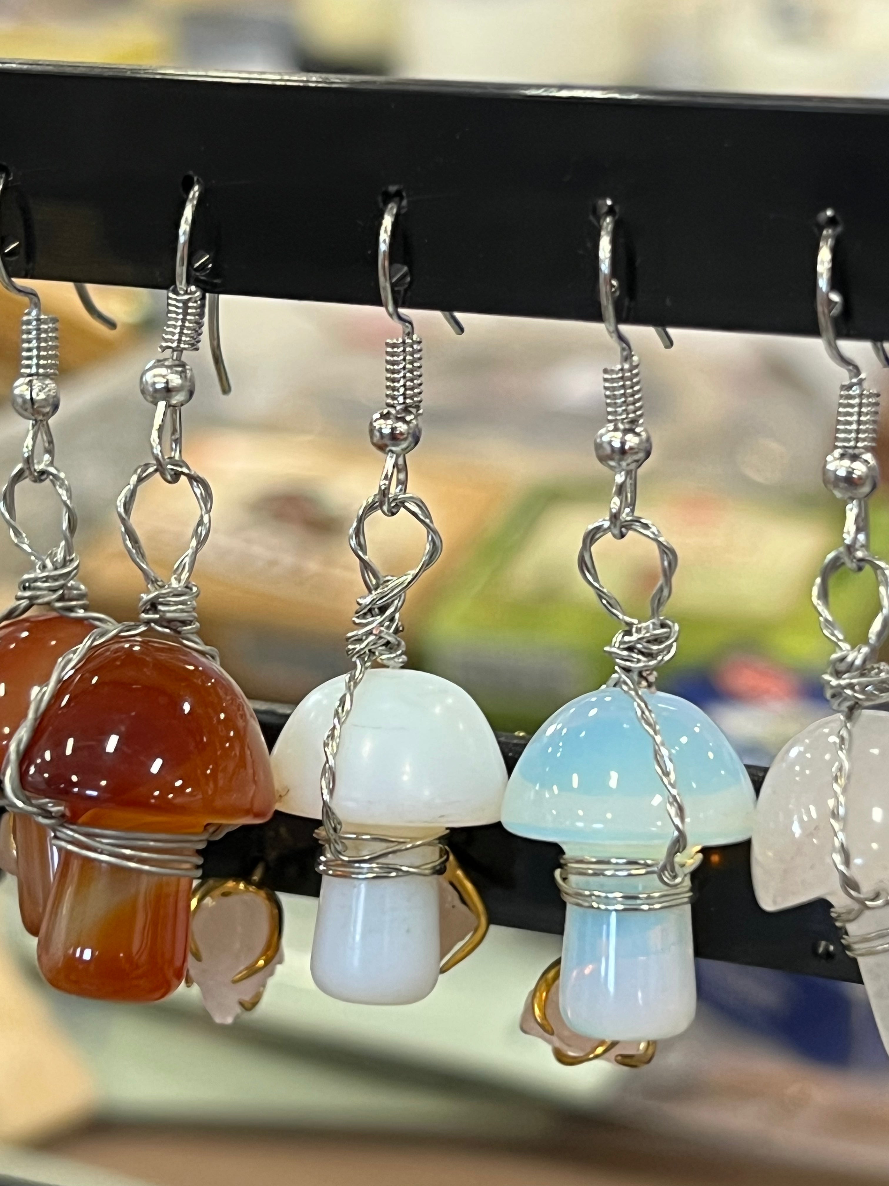 Mushroom crystal earrings- Silver