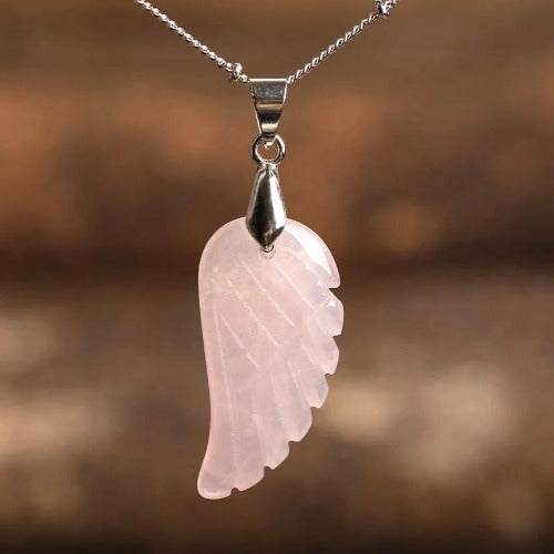 Angel wing rose quartz pendant