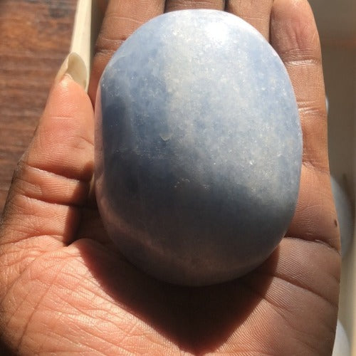 blue celestite palm stone