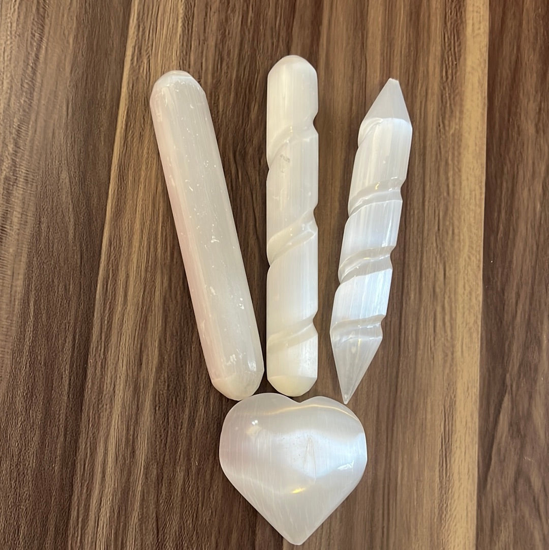 Selenite Satin Spar varita y calor