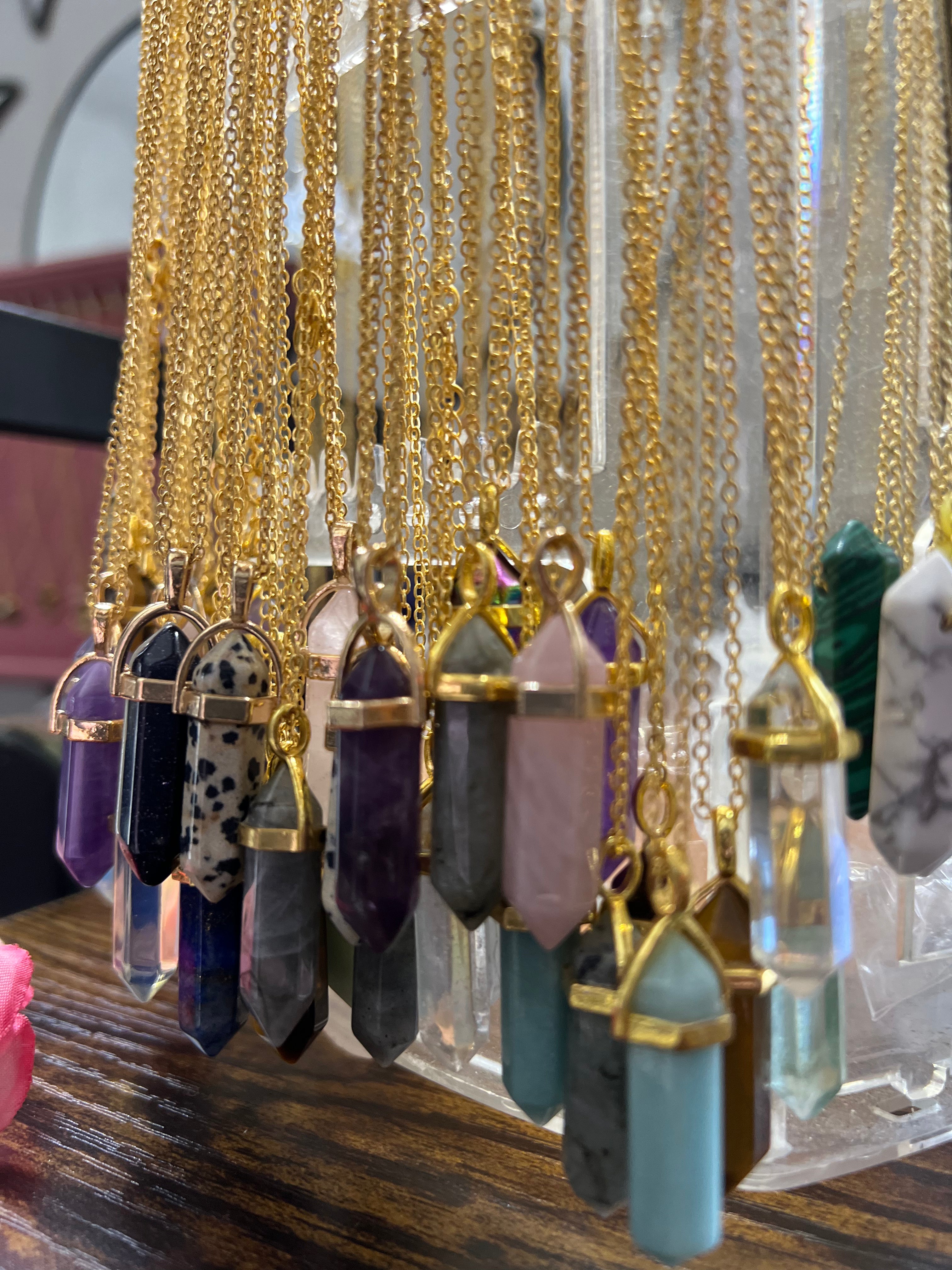 Classic Hexagon healing crystal necklaces - Gold chain