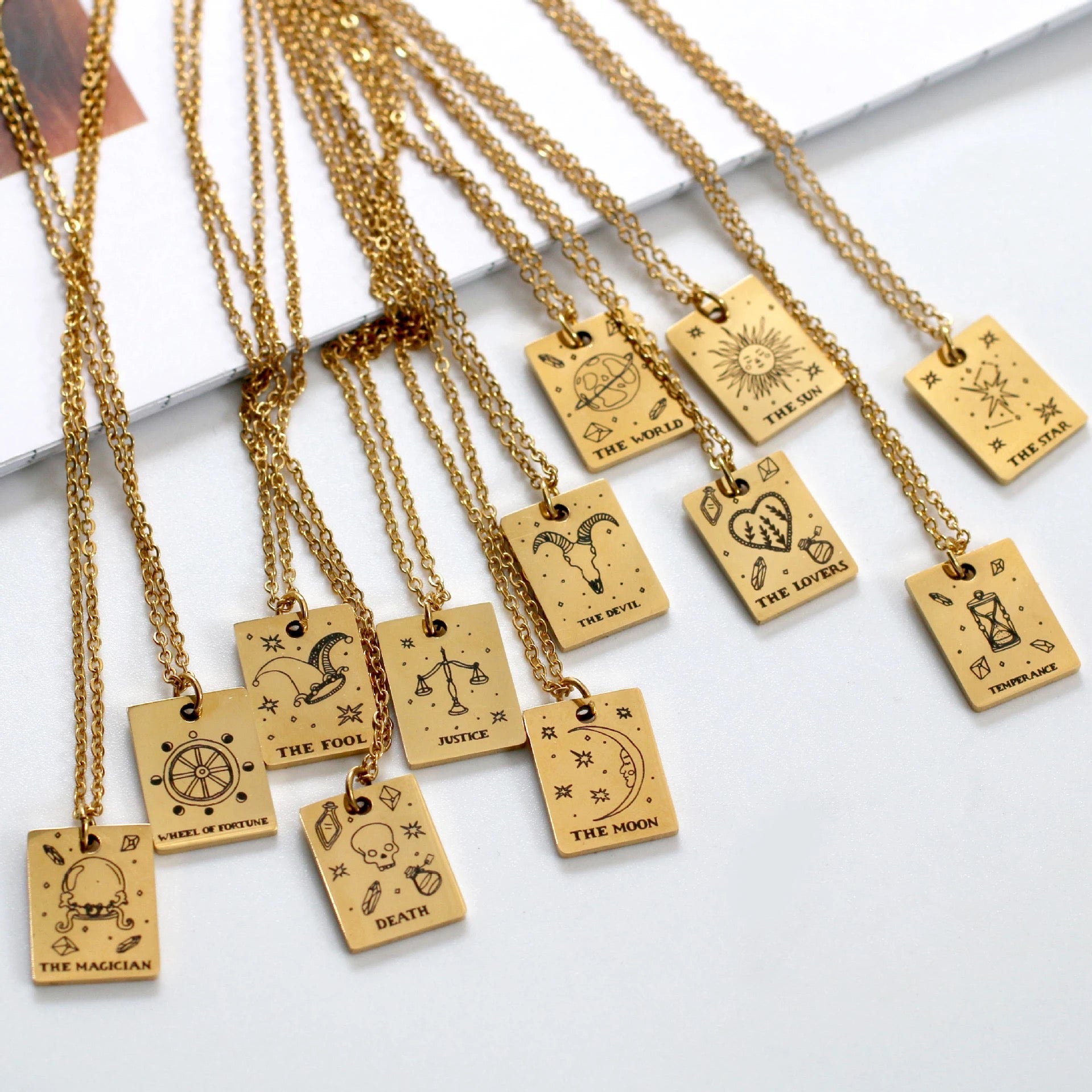 gold plated tarot card pendant