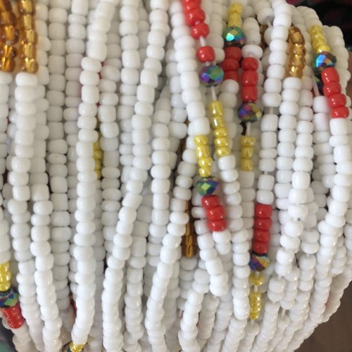 white and gold waist beads
