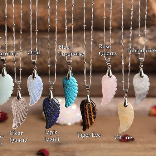 Angel wing gemstone necklace