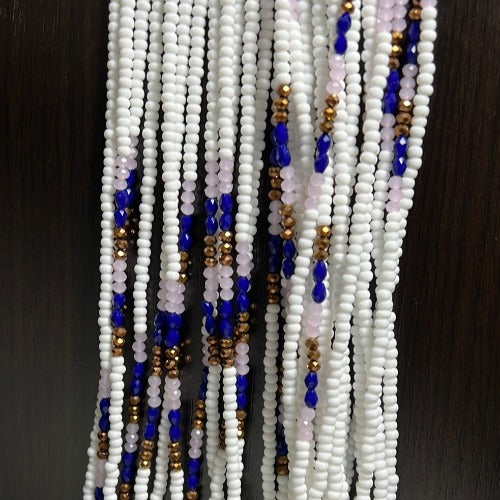 white blue and pink waist beads