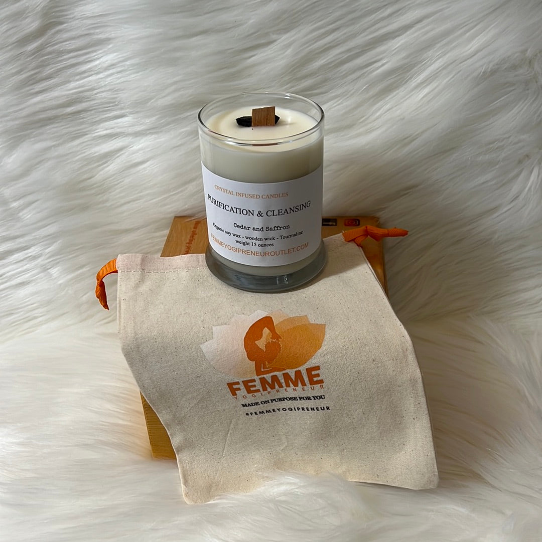 scented soy candles with healing crystals