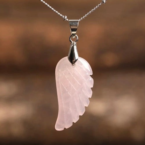 Angel wing rose quartz necklace