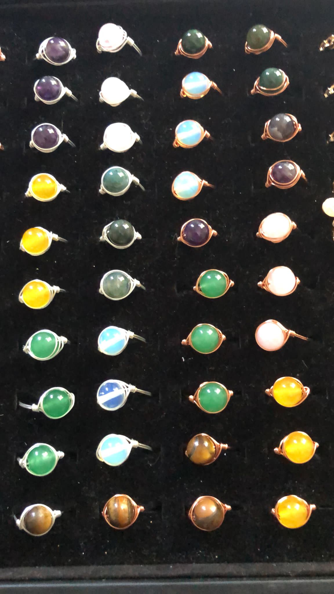 Silver Crystal wire wrapped rings - Hand wrapped copper rings