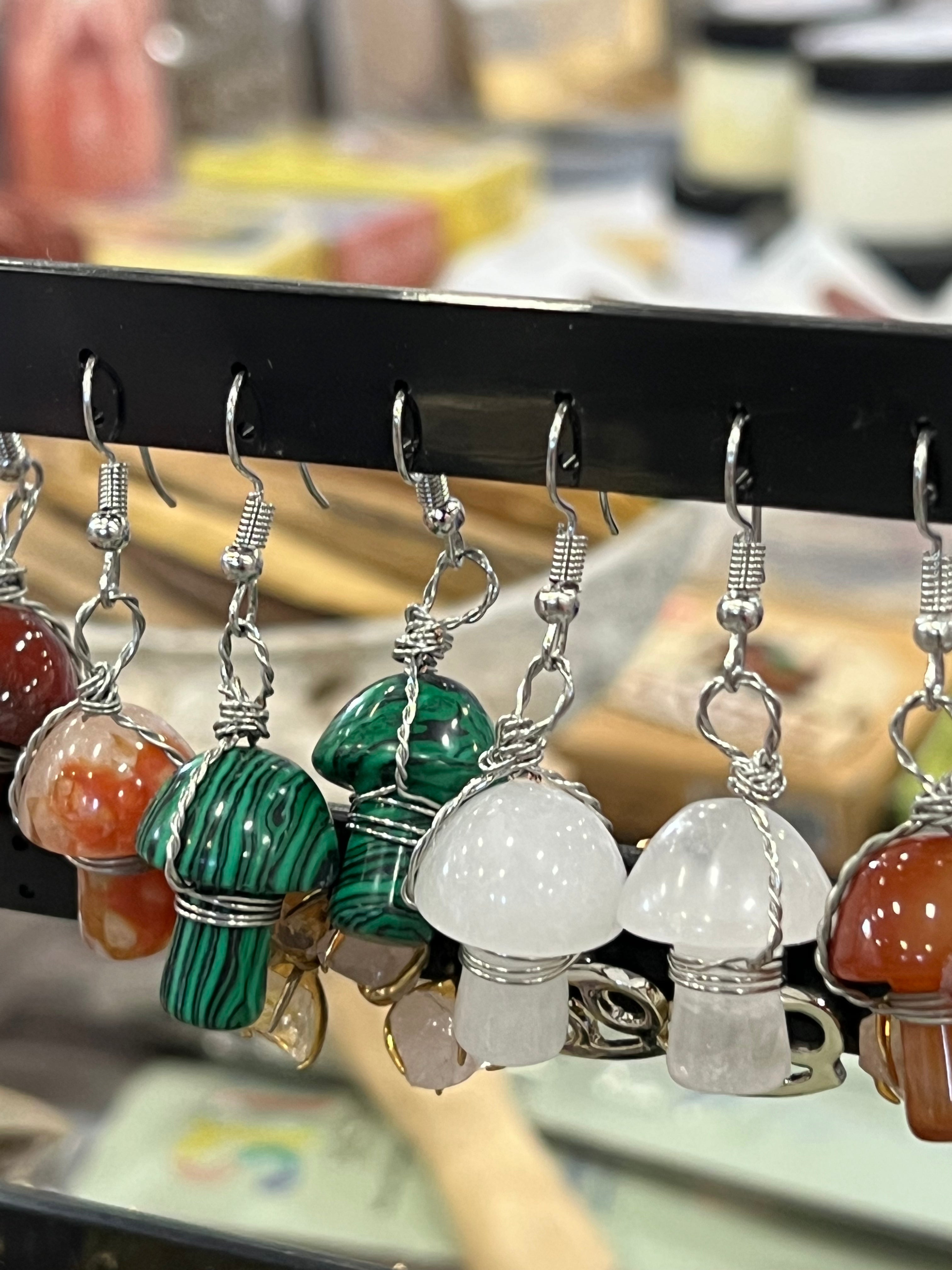 Mushroom crystal earrings- Silver