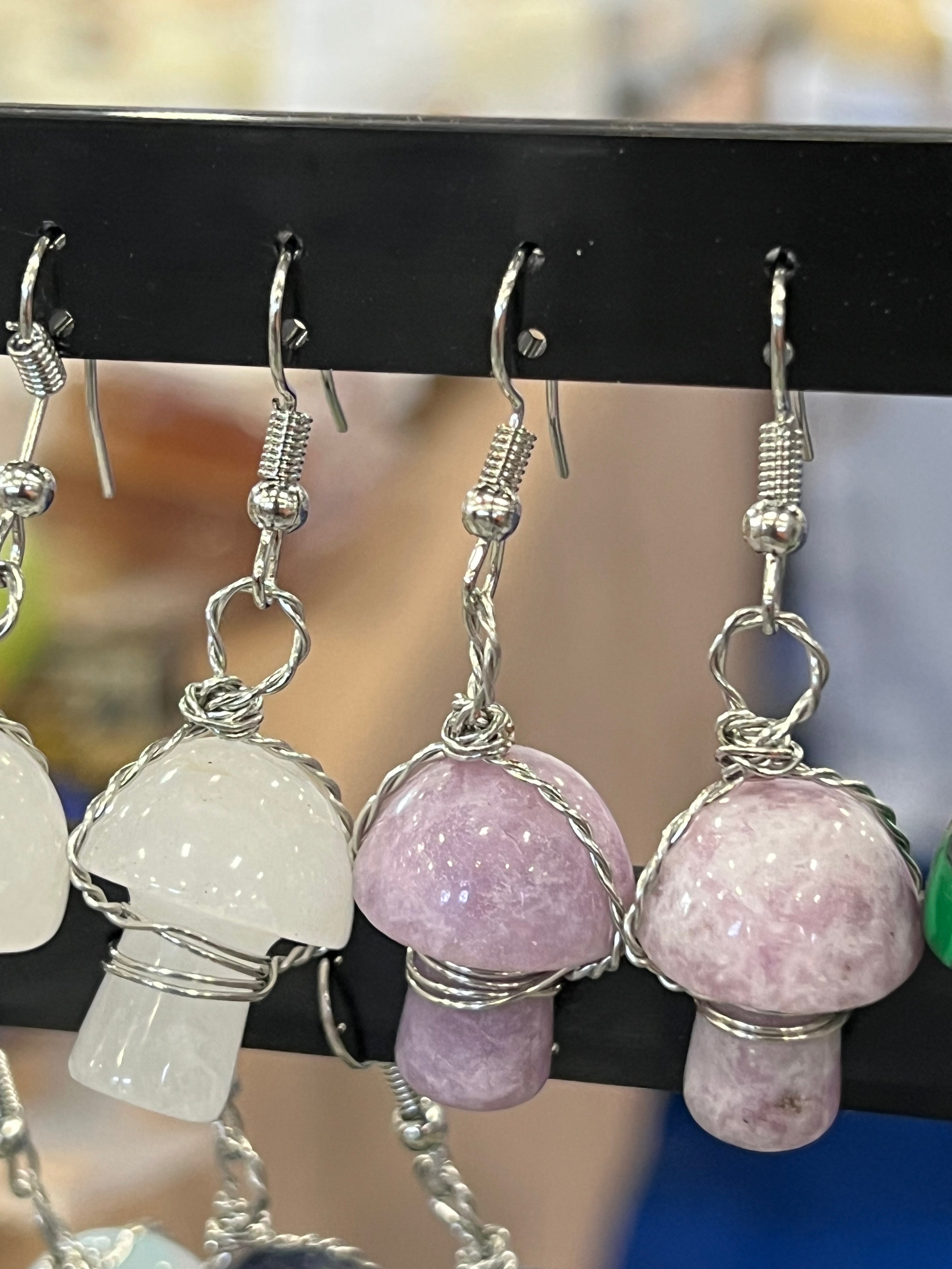 Mushroom crystal earrings- Silver