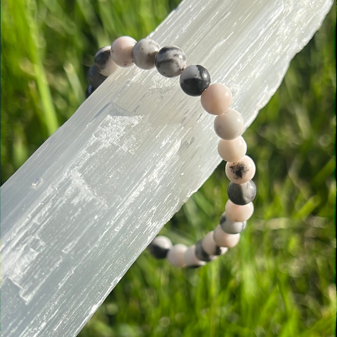 Pulsera de jaspe cebra rosa - Pulsera de cuentas de piedras preciosas