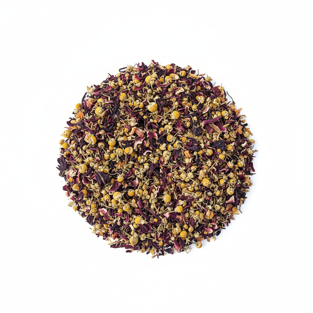 Close-up of a mix of dried flowers and herbs with various colors. sunset serenity