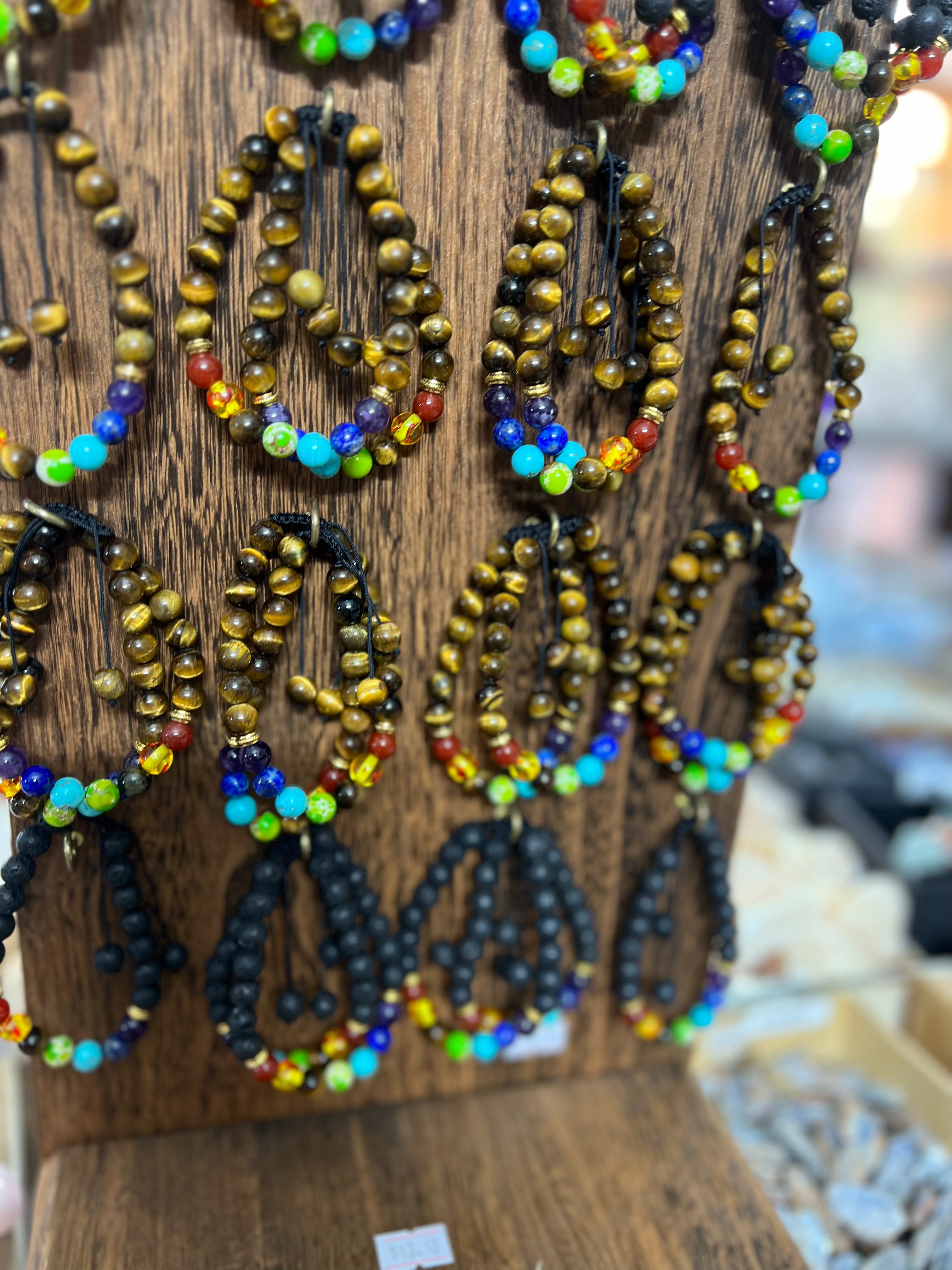 Pulsera de ojo de tigre con cuentas de 7 chakras