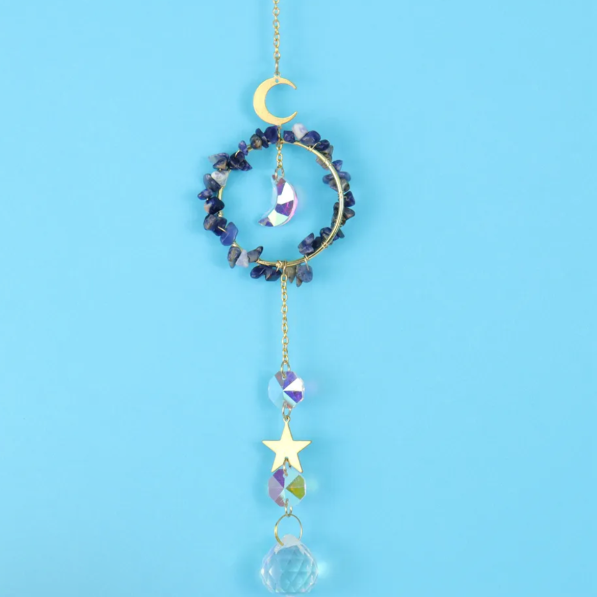 Atrapasueños de cristal con luna y estrella