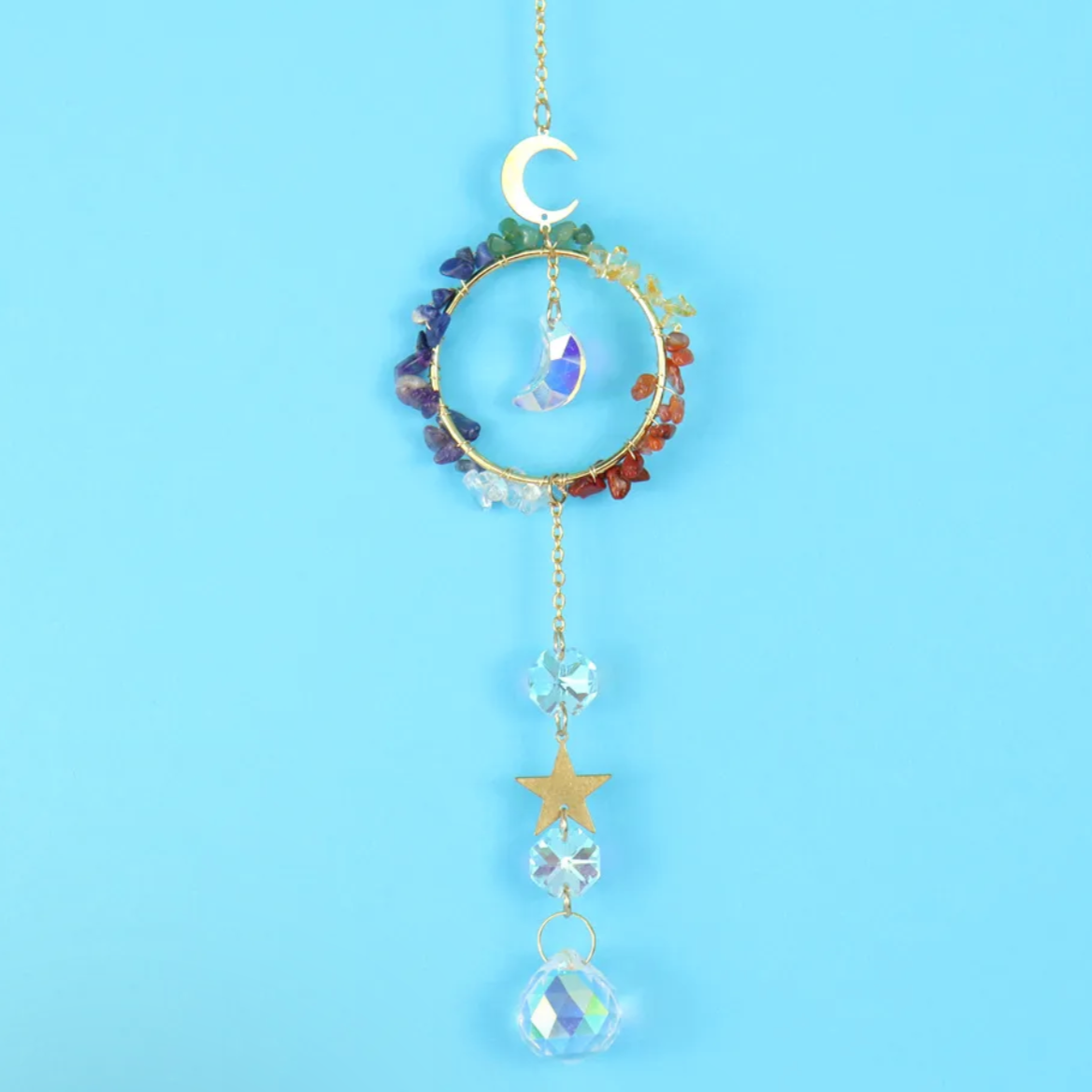 Atrapasueños de cristal con luna y estrella