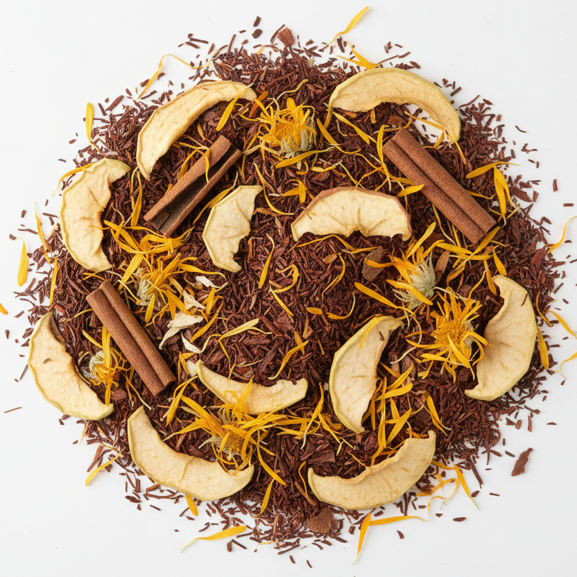 Rooibos, apple pieces, calendula petals, cinnamon delicious tea from wholifeco
