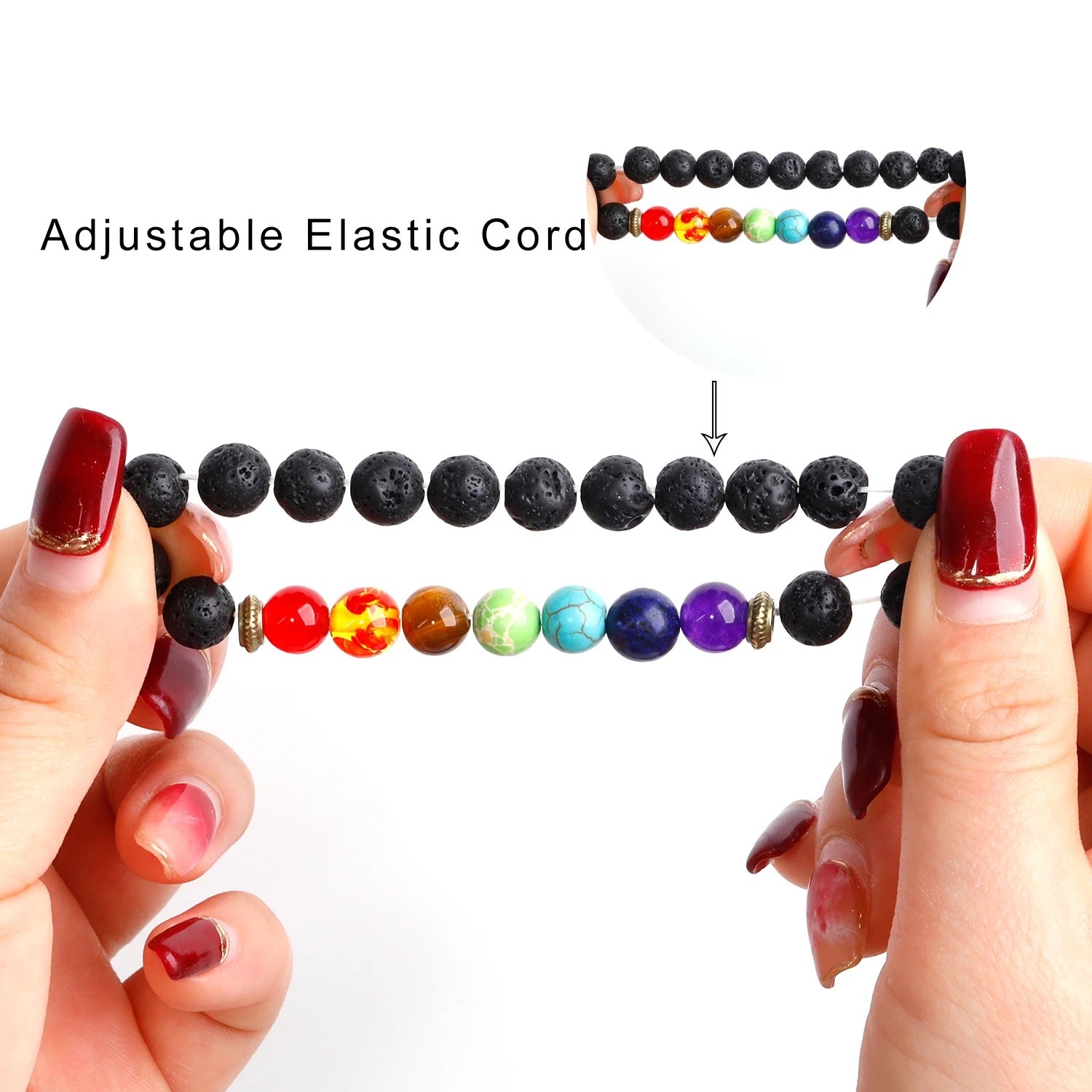 Pulsera curativa de los 7 chakras | Cuentas de lava negra | Pulsera con difusor de aceites