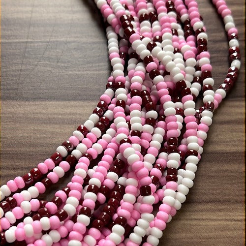 Pink - White & Burgundy Waist Beads