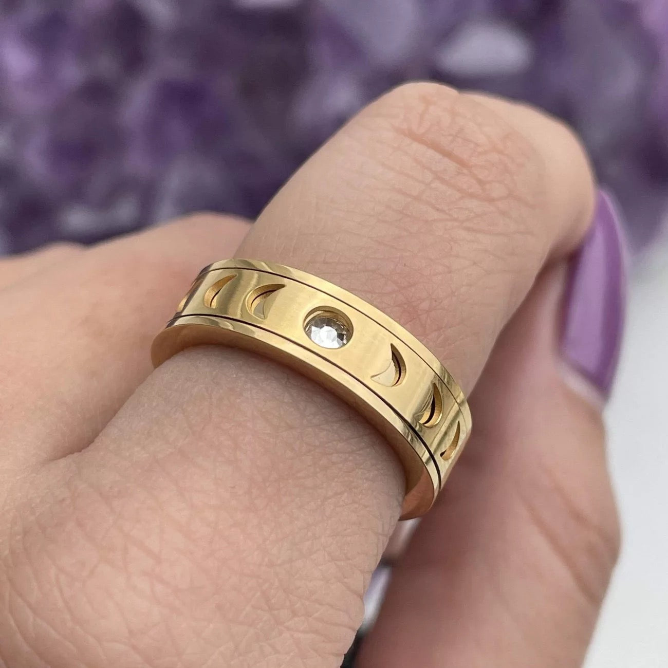 Anillo de oro y plata con fases lunares - Giratorio