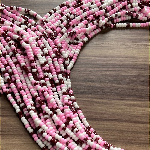 Pink - White & Burgundy Waist Beads