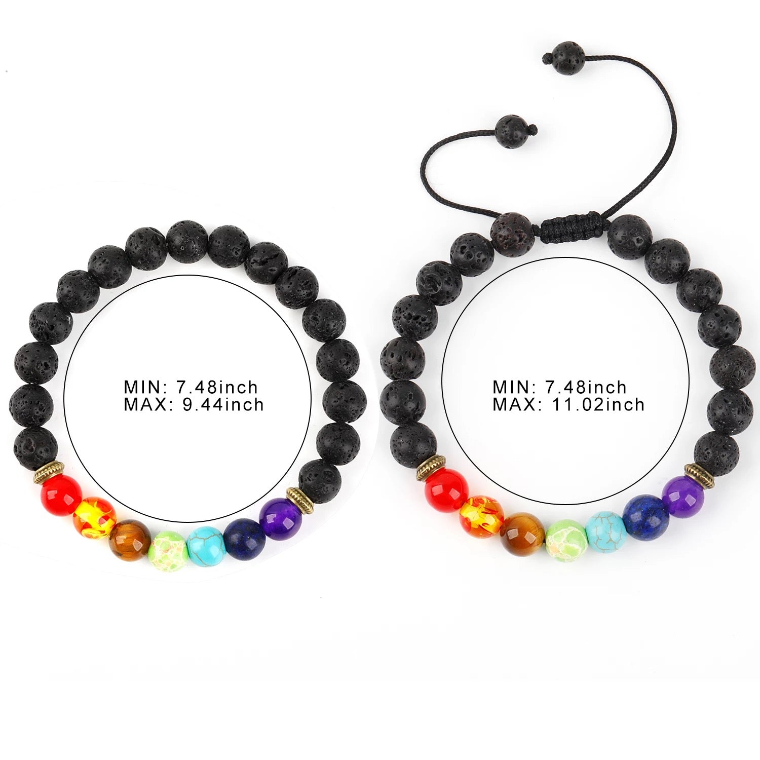 Pulsera curativa de los 7 chakras | Cuentas de lava negra | Pulsera con difusor de aceites