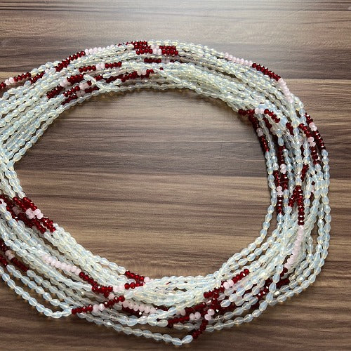 clear crystal, rose quartz and ruby waist beads