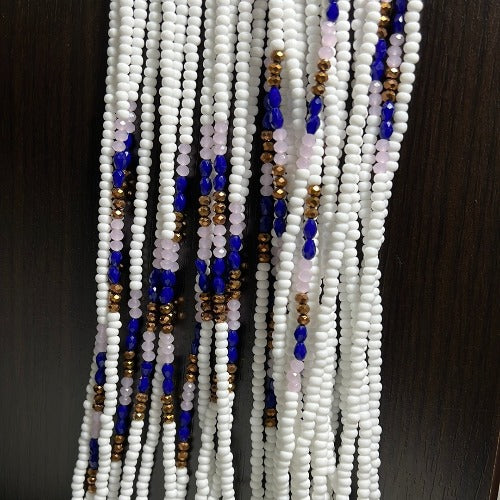 white and pink waist beads