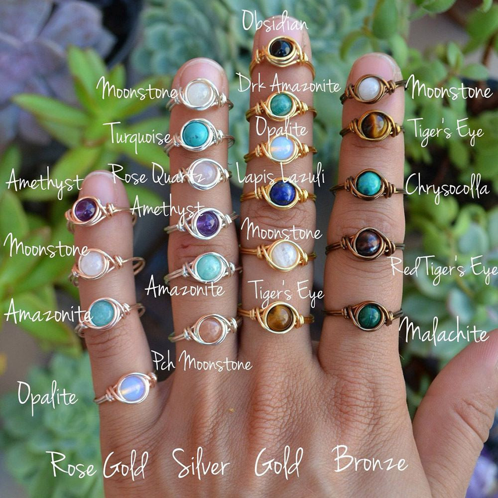 Anillos envueltos con alambre de cristal - Anillos de cobre envueltos a mano