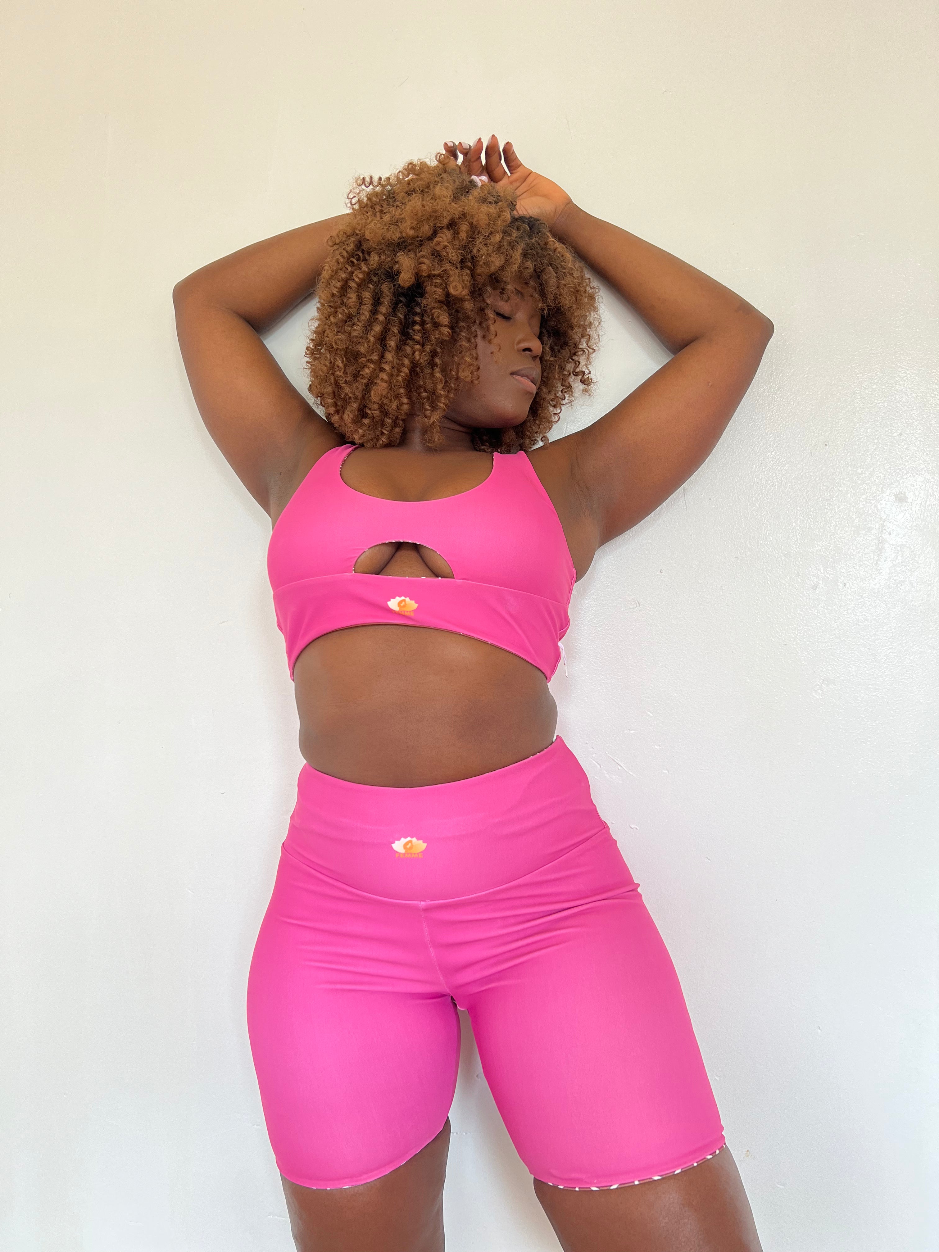 pink biker set for yoga
