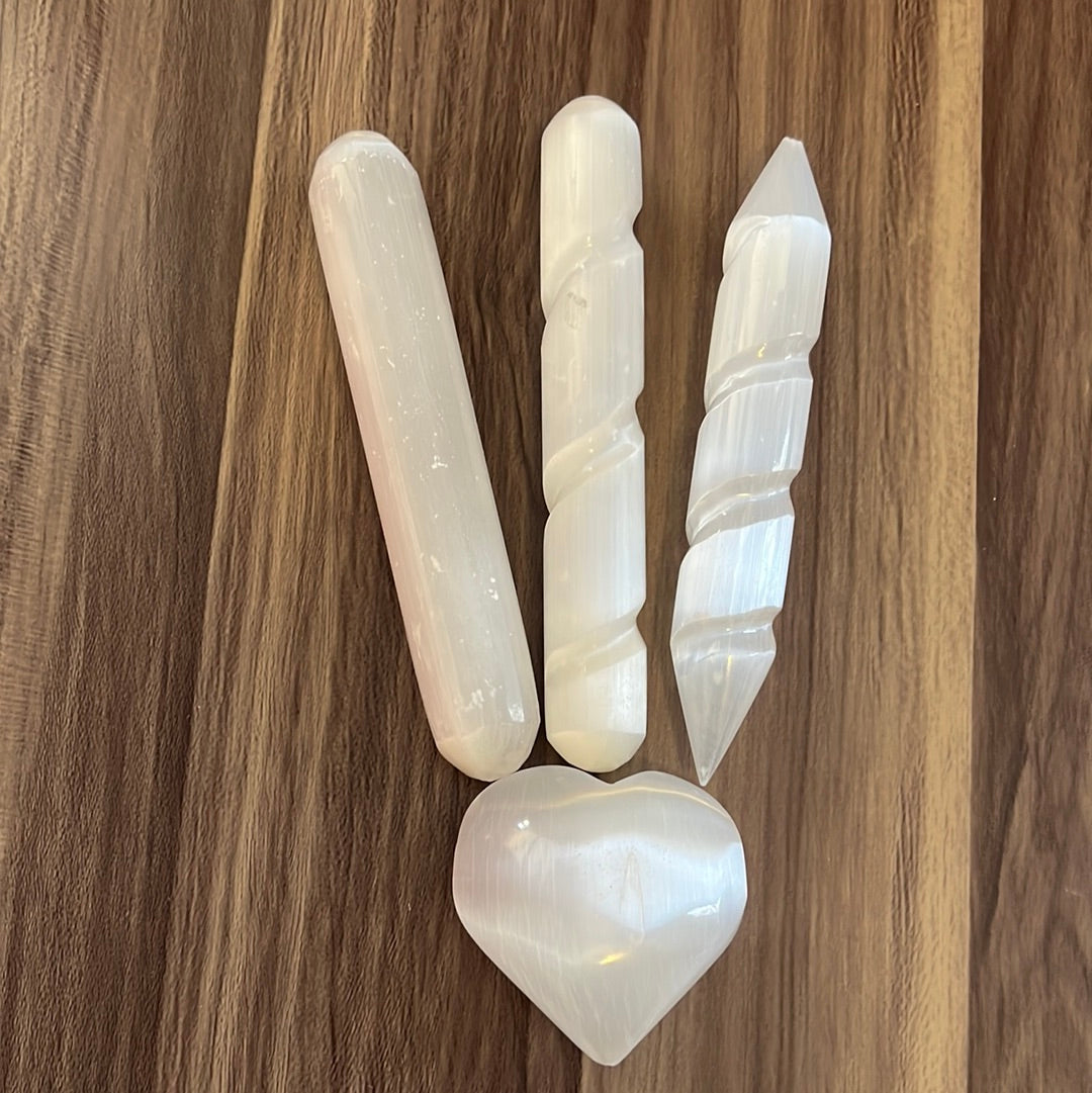 Selenite Satin Spar varita y calor