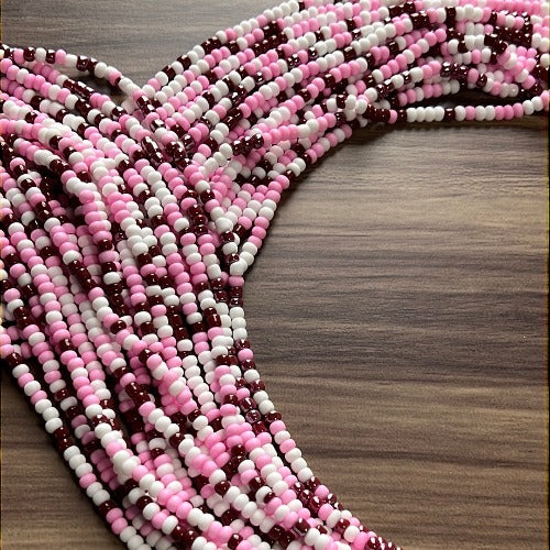 Pink - White & Burgundy Waist Beads