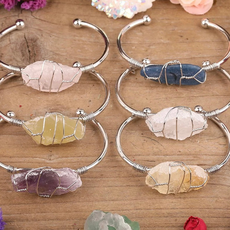 Pulseras de alambre envuelto con cristal | Cuarzo rosa y amatista
