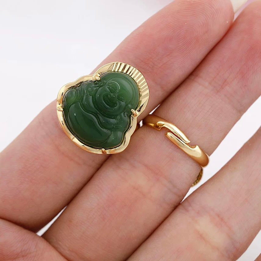 Anillos de Buda de Jade - Ajustables y bañados en oro