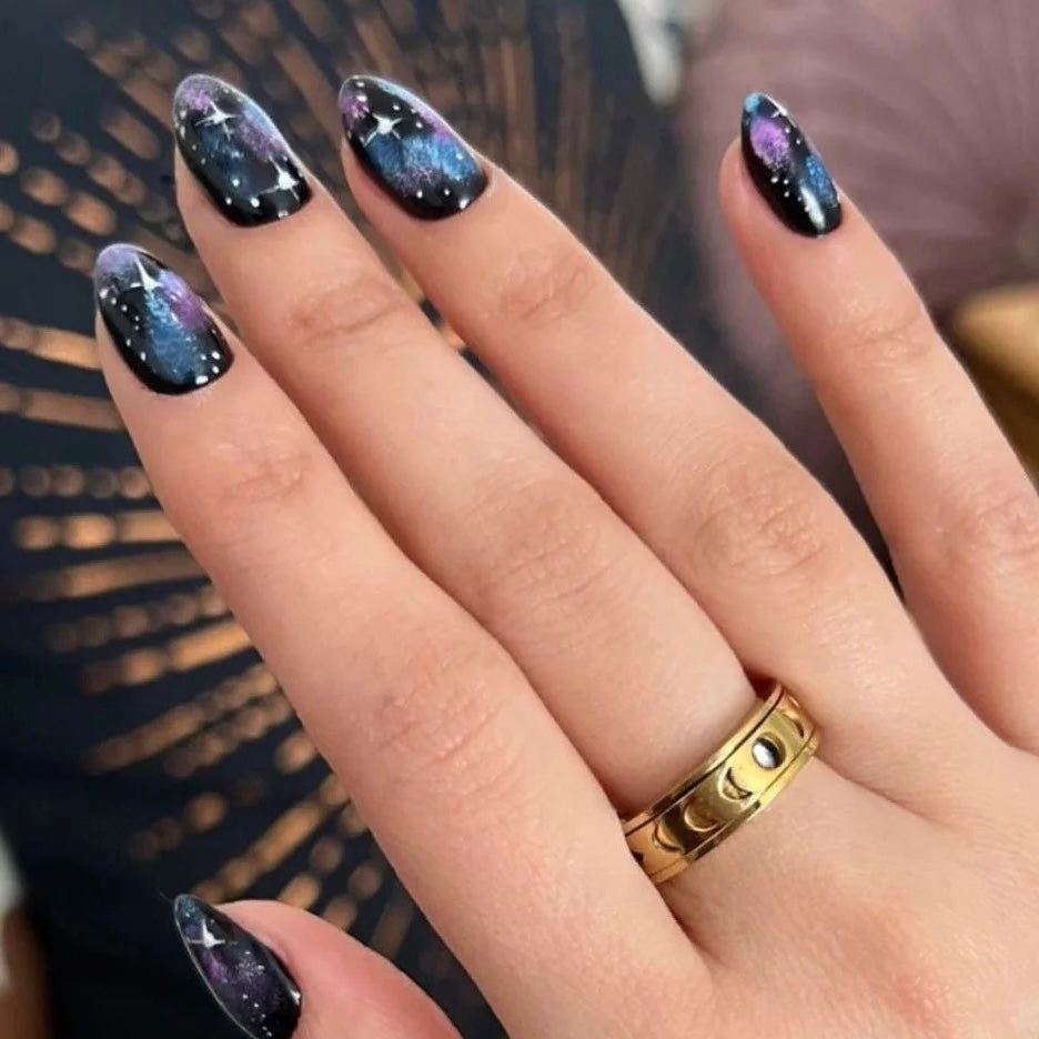Anillo de oro y plata con fases lunares - Giratorio